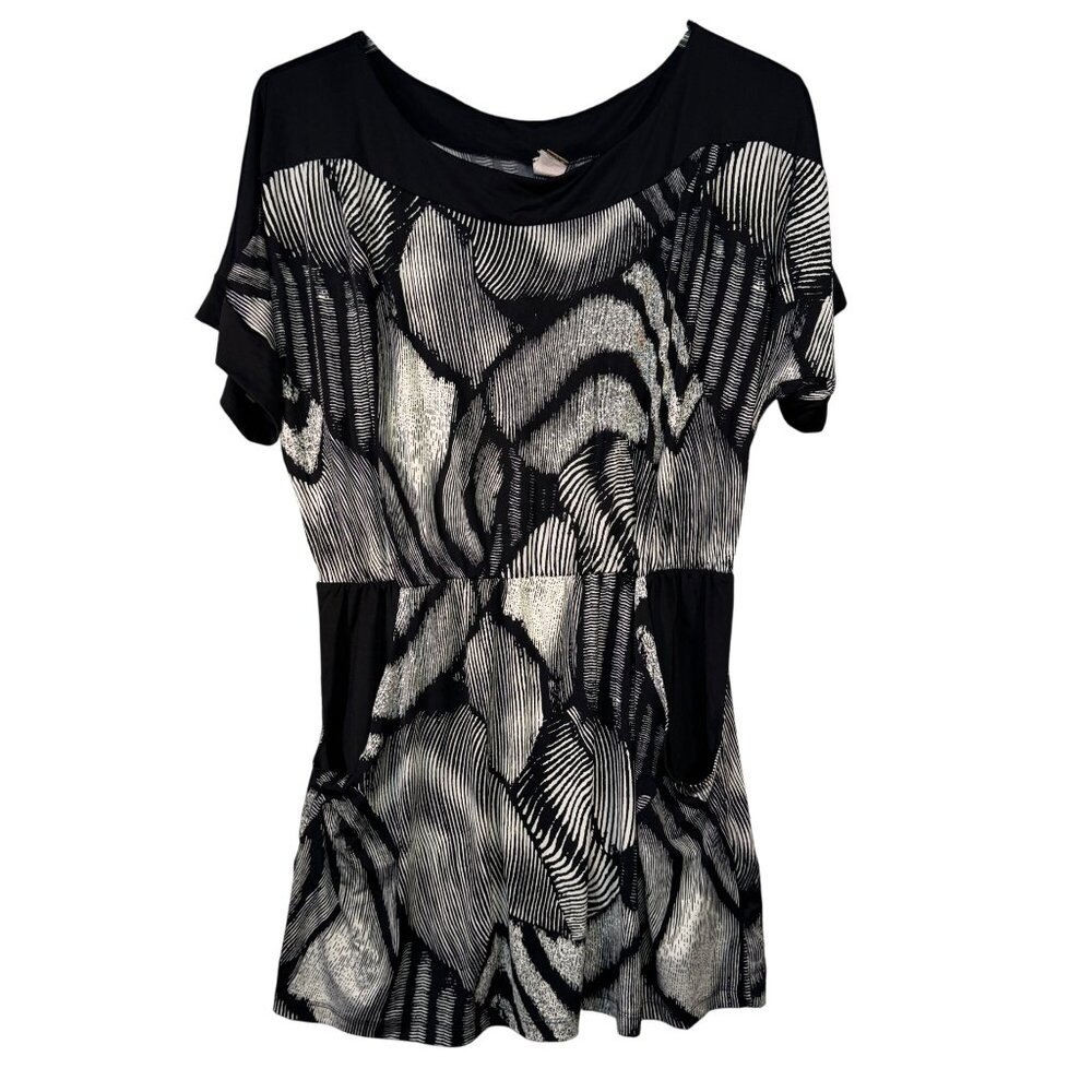 Toto Collection  Size 2X  Black & White Geometric Print Mini Dress with Pockets